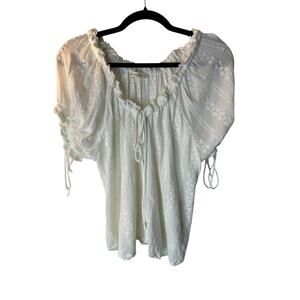 Anthropologie The Impeccable Pig Top SZ S White Crochet Eyelet Puff Tie Sleeve